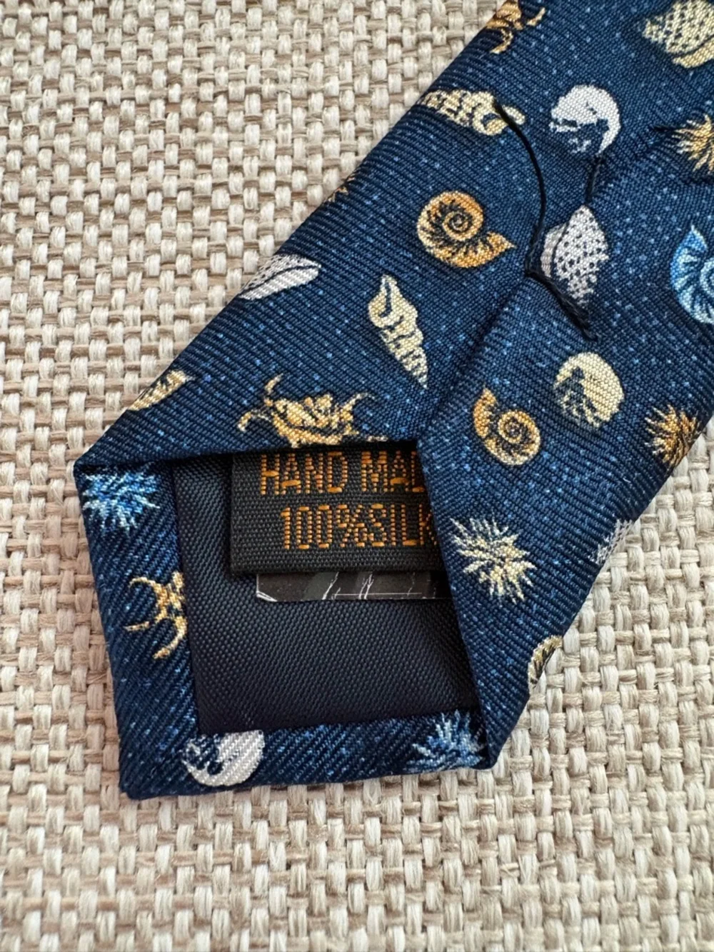 Alynn “What the Shell?!” Silk Tie Navy Seashell Crab Novelty Print
